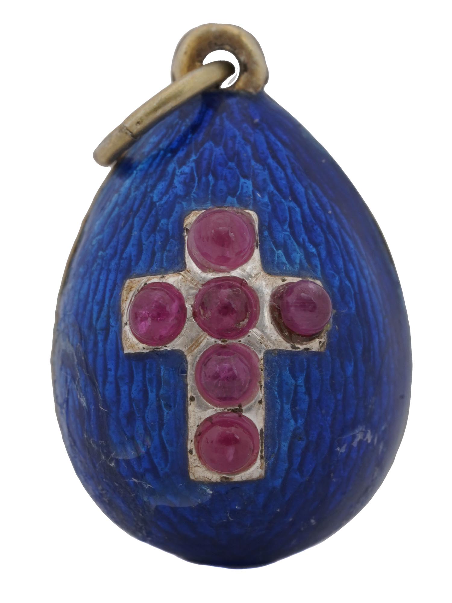 RUSSIAN SILVER GILT ENAMEL AND RUBIES EGG PENDANT PIC-0